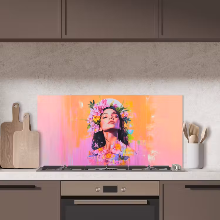 Portret - Bloemenkroon - Vrouw keuken achterwand spatscherm middel -sfeer2