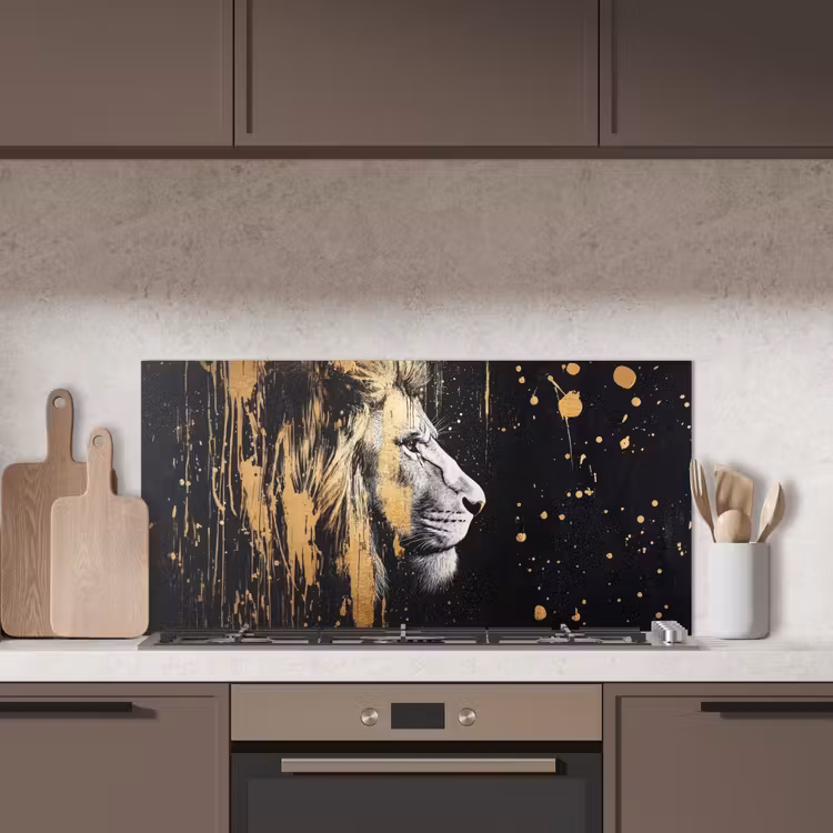 Portret - Leeuw - Abstract - Goud keuken achterwand spatscherm middel -sfeer2