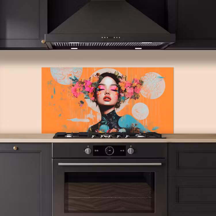 Portret - Vrouw - Abstract - Bloemen keuken achterwand spatscherm middel -sfeer1