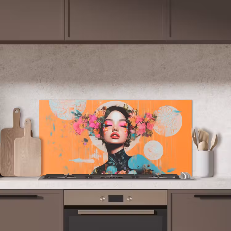 Portret - Vrouw - Abstract - Bloemen keuken achterwand spatscherm middel -sfeer2