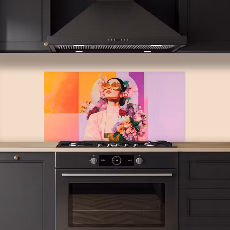 Portret - Vrouw - Abstract - Bloemen keuken achterwand spatscherm middel -sfeer1