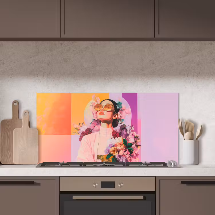 Portret - Vrouw - Abstract - Bloemen keuken achterwand spatscherm middel -sfeer2