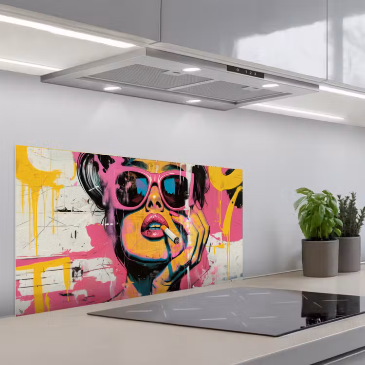 Portret - Vrouw - Abstract - Zonnebril keuken achterwand spatscherm middel -3d_schuin