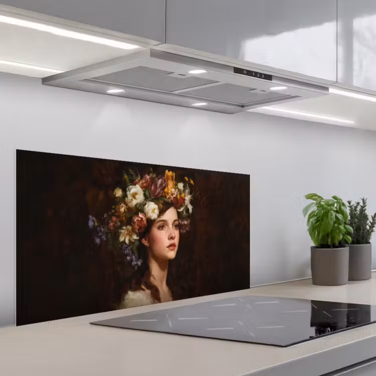 Portret - Vrouw - Bloemen keuken achterwand spatscherm middel -3d_schuin