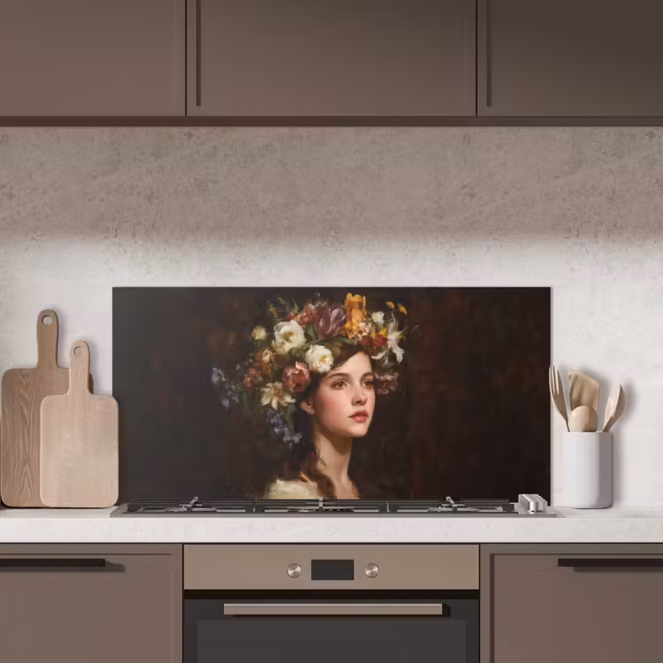 Portret - Vrouw - Bloemen keuken achterwand spatscherm middel -sfeer2