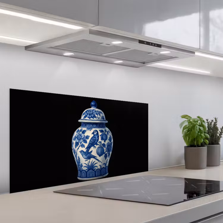 Pot - Delfts Blauw - Bloemen keuken achterwand spatscherm middel -3d_schuin