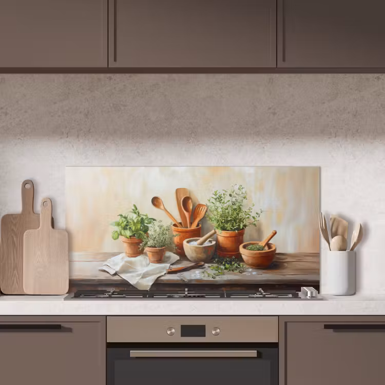 Potten - Kruiden - Hout keuken achterwand spatscherm middel -sfeer2