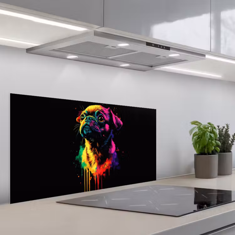 Puck - Hond - Verf - Kleuren keuken achterwand spatscherm middel -3d_schuin