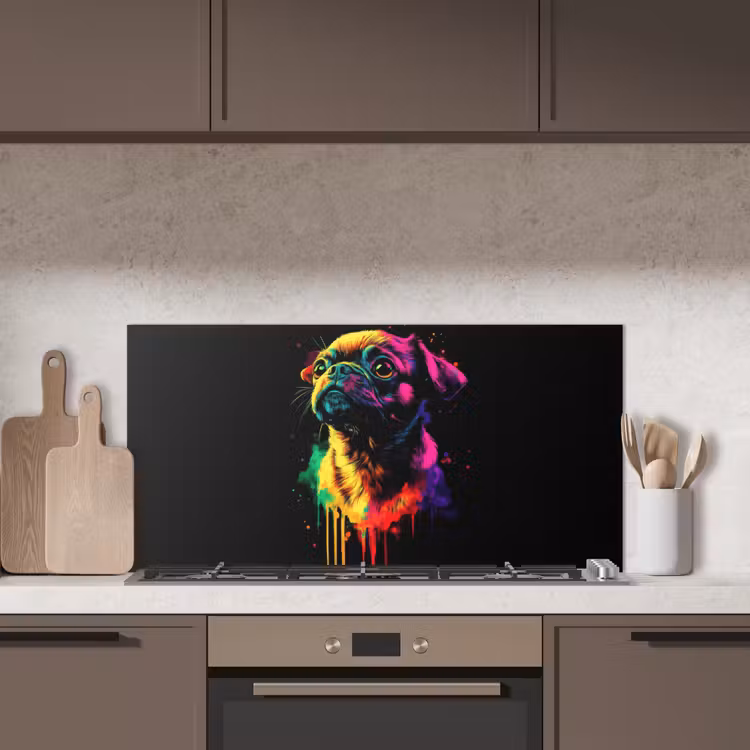 Puck - Hond - Verf - Kleuren keuken achterwand spatscherm middel -sfeer2