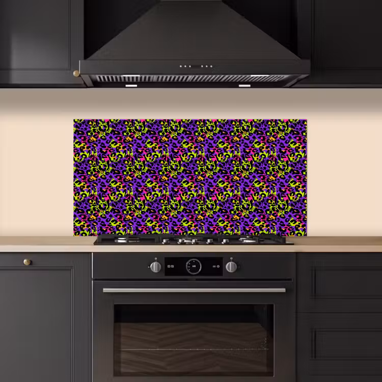 Paars - Neon - Dieren - Panter keuken achterwand spatscherm middel 899 -sfeer1