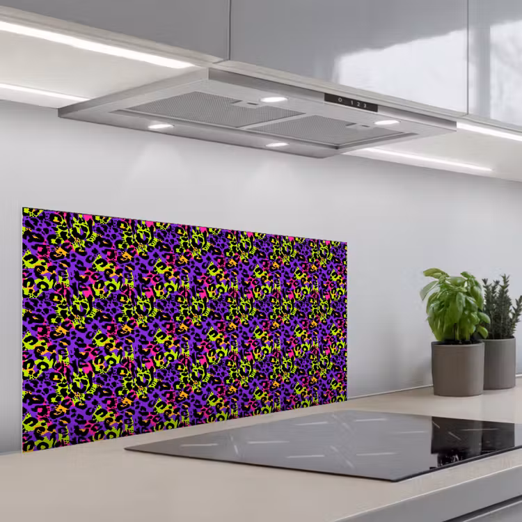 Paars - Neon - Dieren - Panter keuken achterwand spatscherm middel 899 -3d_schuin