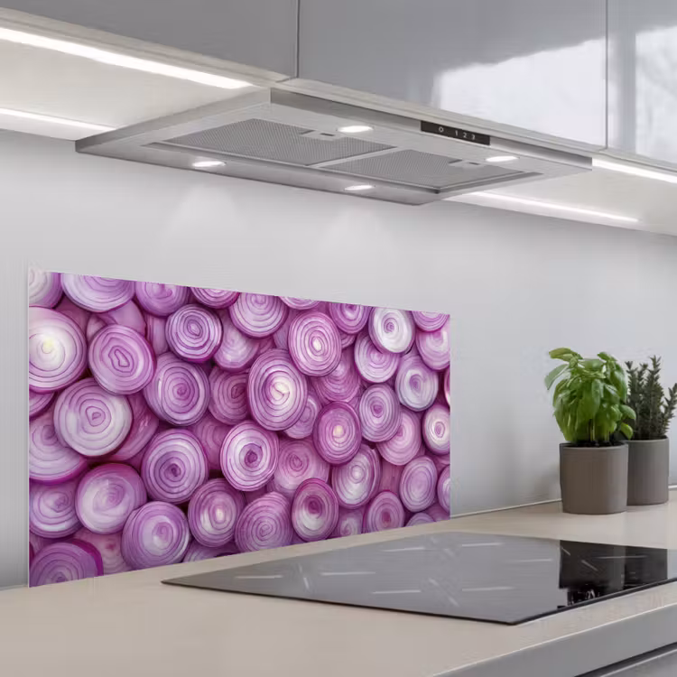Paars - Uien - Close up keuken achterwand spatscherm middel -3d_schuin
