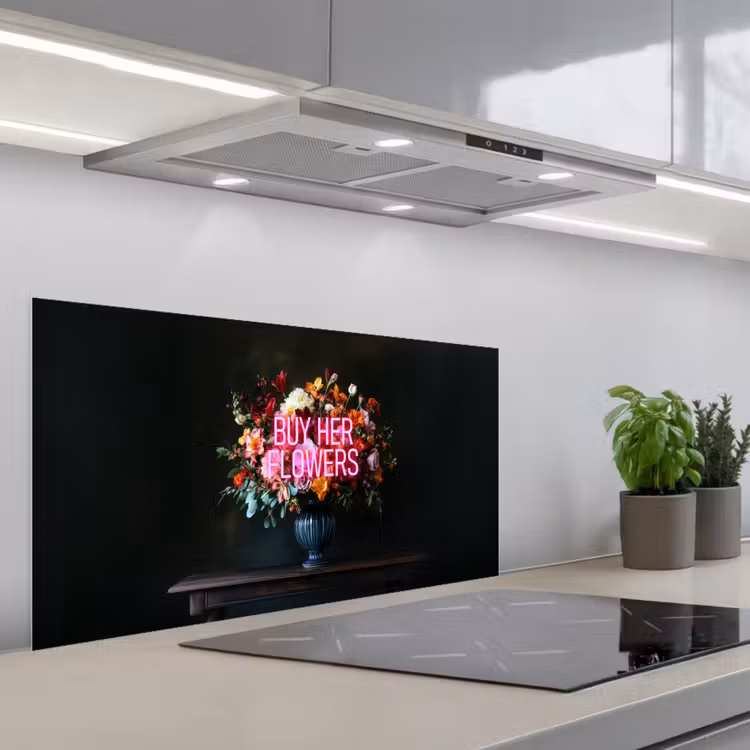 Quote - Bloemen - Vaas - Neon keuken achterwand spatscherm middel -3d_schuin