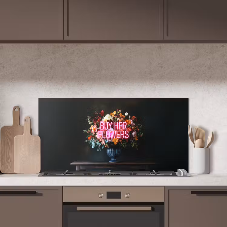 Quote - Bloemen - Vaas - Neon keuken achterwand spatscherm middel -sfeer2