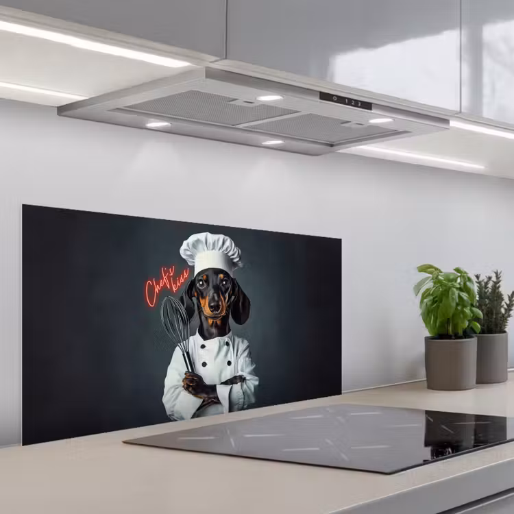 Quote - Neon - Hond - Kokskleding keuken achterwand spatscherm middel -3d_schuin