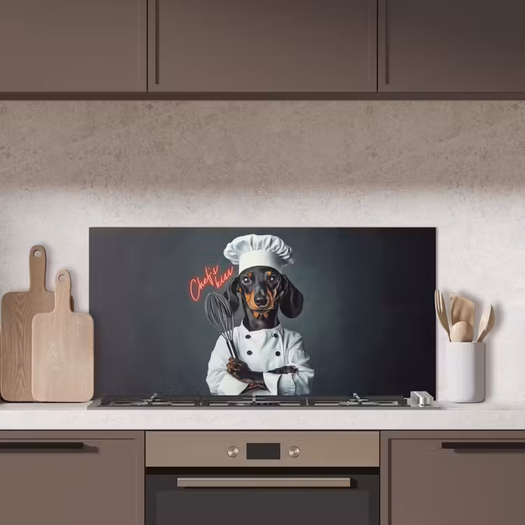Quote - Neon - Hond - Kokskleding keuken achterwand spatscherm middel -sfeer2
