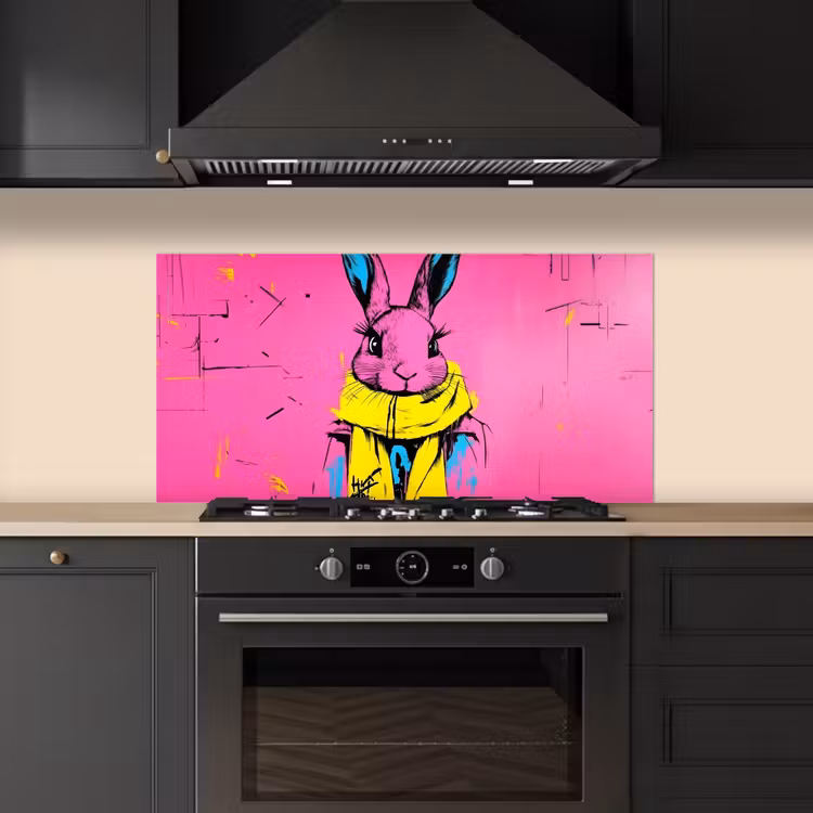 Konijn - Felroze - Sjaal - Abstract keuken achterwand spatscherm middel -sfeer1
