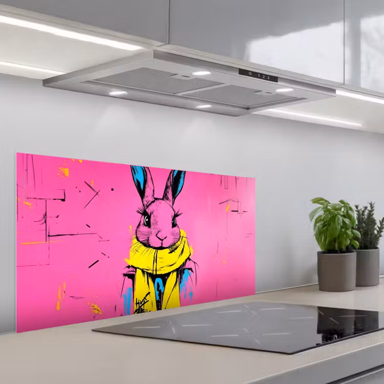 Konijn - Felroze - Sjaal - Abstract keuken achterwand spatscherm middel -3d_schuin