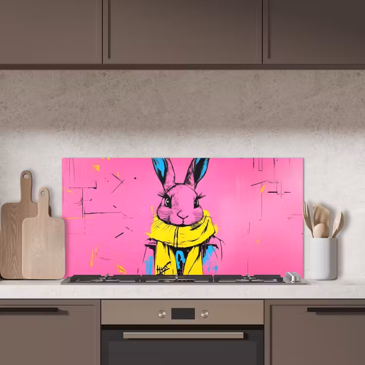 Konijn - Felroze - Sjaal - Abstract keuken achterwand spatscherm middel -sfeer2
