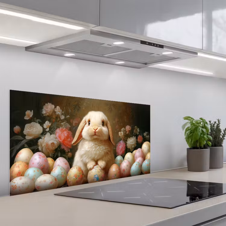 Konijn - Paaseieren - Stilleven keuken achterwand spatscherm middel -3d_schuin