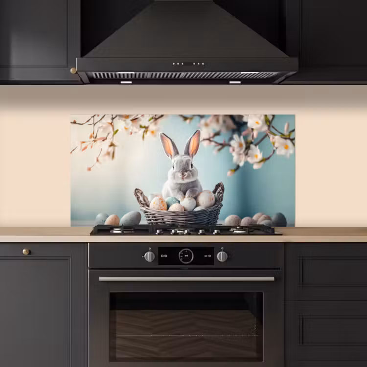Konijn - Eieren - Mand keuken achterwand spatscherm middel -sfeer1