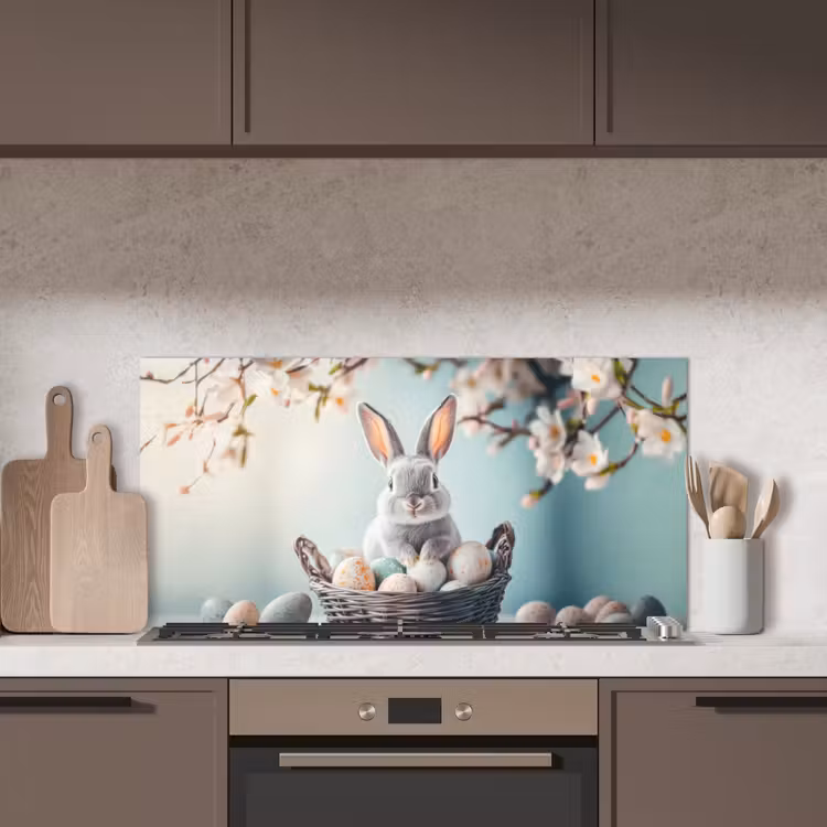 Konijn - Eieren - Mand keuken achterwand spatscherm middel -sfeer2
