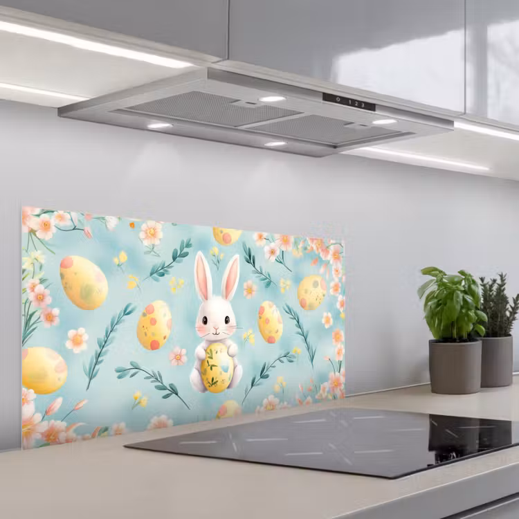 Konijn - Eieren - Takjes keuken achterwand spatscherm middel -3d_schuin