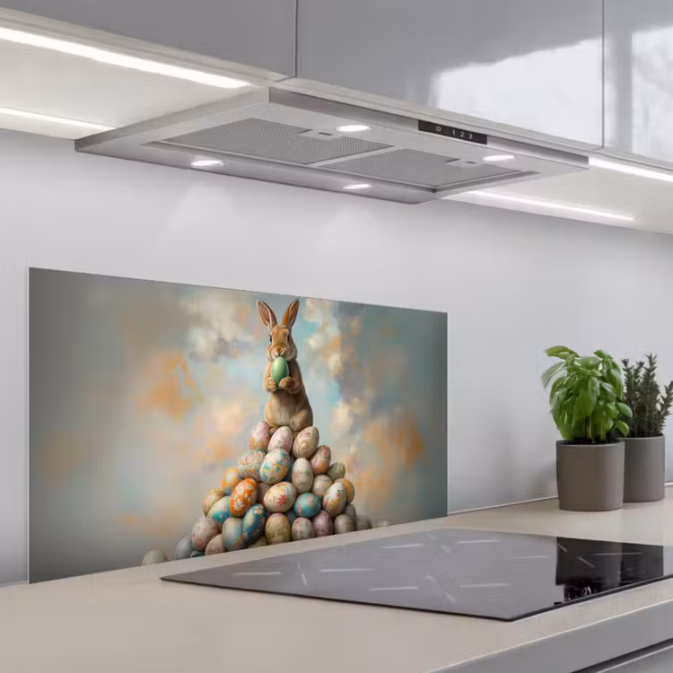 Konijn - Eieren - Kleurrijk keuken achterwand spatscherm middel -3d_schuin