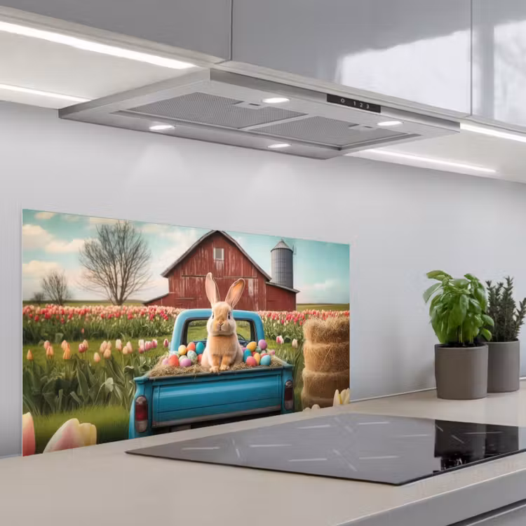 Konijn - Boerderij - Eieren keuken achterwand spatscherm middel -3d_schuin