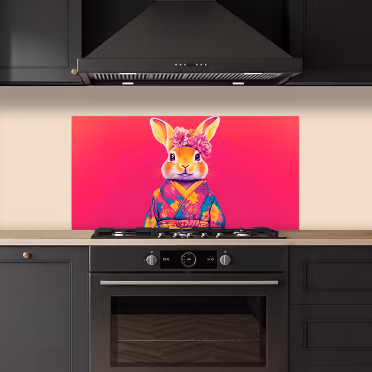 Konijn - Bloemen - Kleurrijk - Kimono keuken achterwand spatscherm middel -sfeer1