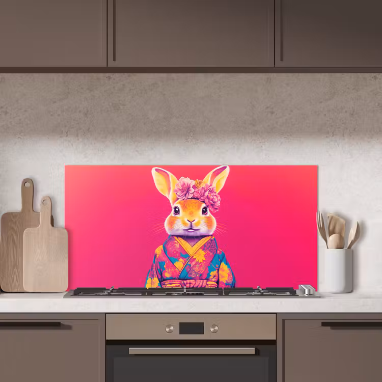 Konijn - Bloemen - Kleurrijk - Kimono keuken achterwand spatscherm middel -sfeer2