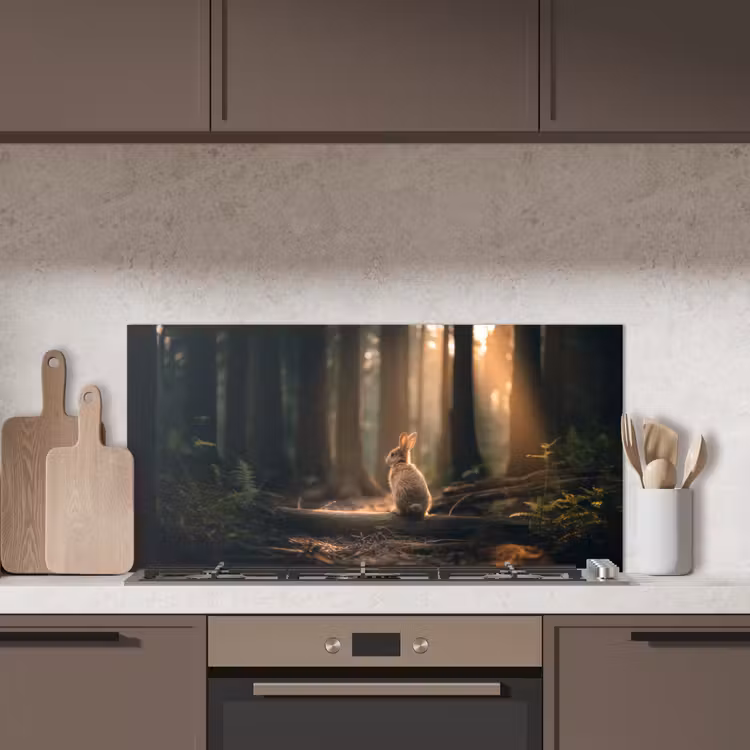 Konijn - Bos - Zonnestralen keuken achterwand spatscherm middel -sfeer2