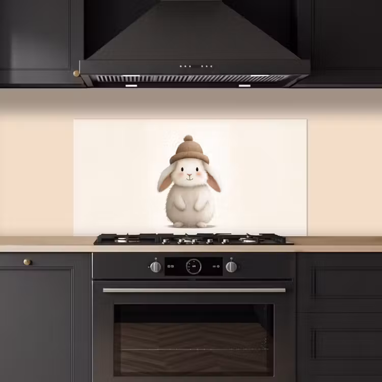 Konijn - Muts - Oren - Beige keuken achterwand spatscherm middel -sfeer1