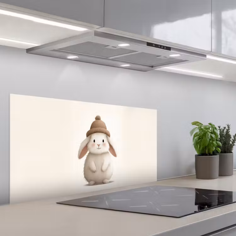Konijn - Muts - Oren - Beige keuken achterwand spatscherm middel -3d_schuin