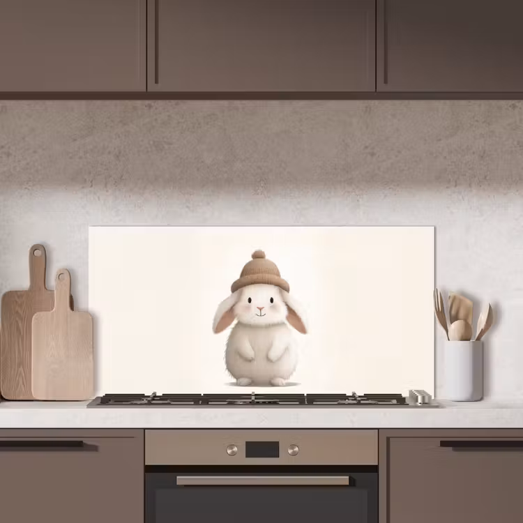 Konijn - Muts - Oren - Beige keuken achterwand spatscherm middel -sfeer2