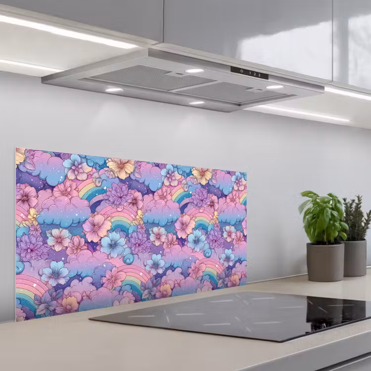 Regenbogen - Bloemen - Kleurrijk - Wolken keuken achterwand spatscherm middel -3d_schuin