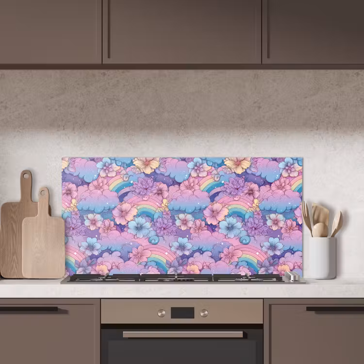 Regenbogen - Bloemen - Kleurrijk - Wolken keuken achterwand spatscherm middel -sfeer2