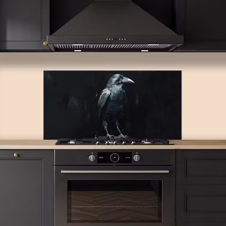 Raaf - Vogels - Zwart keuken achterwand spatscherm middel -sfeer1