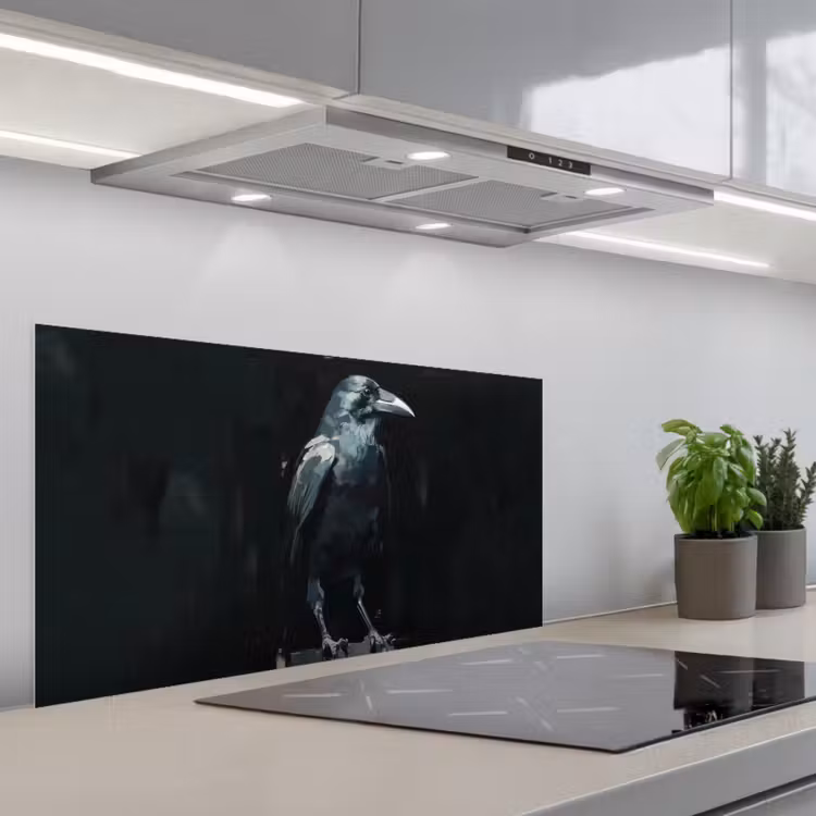 Raaf - Vogels - Zwart keuken achterwand spatscherm middel -3d_schuin