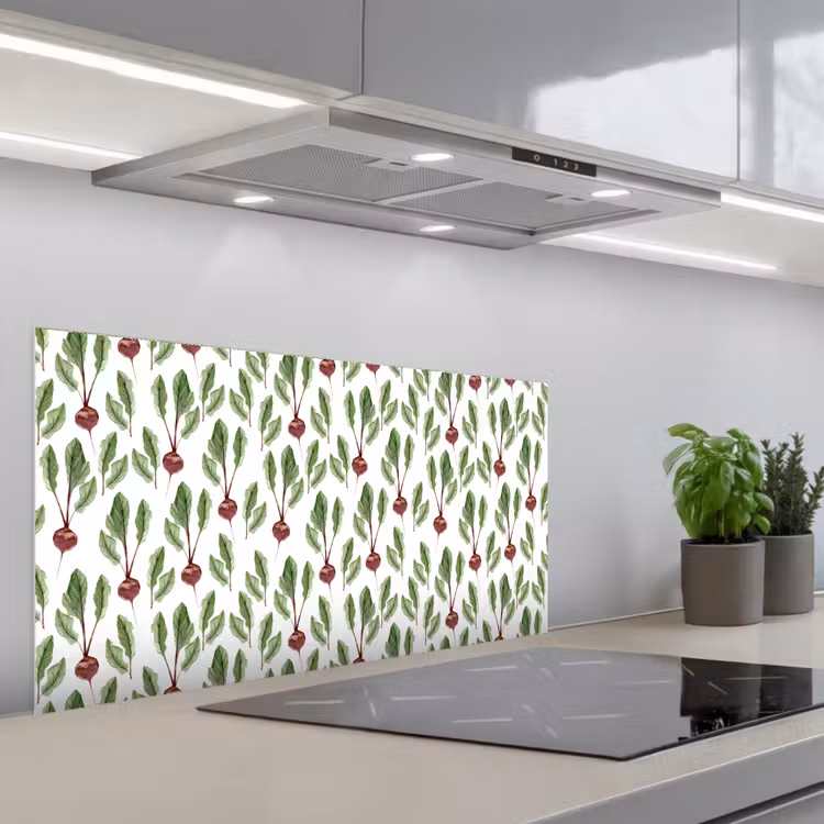 Rood - Bieten - Blad - Patroon keuken achterwand spatscherm middel 899 -3d_schuin