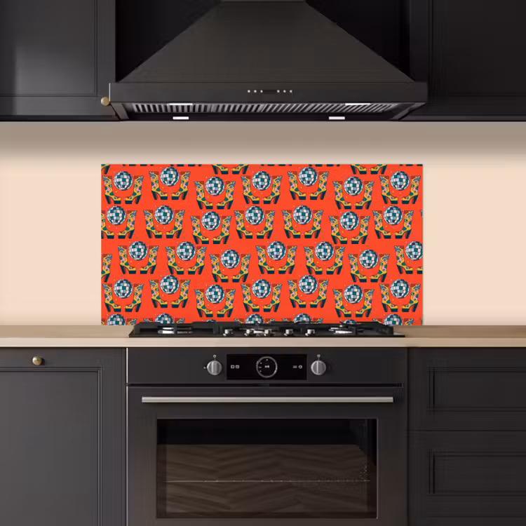 Rood - Disco - Patroon keuken achterwand spatscherm middel 899 -sfeer1