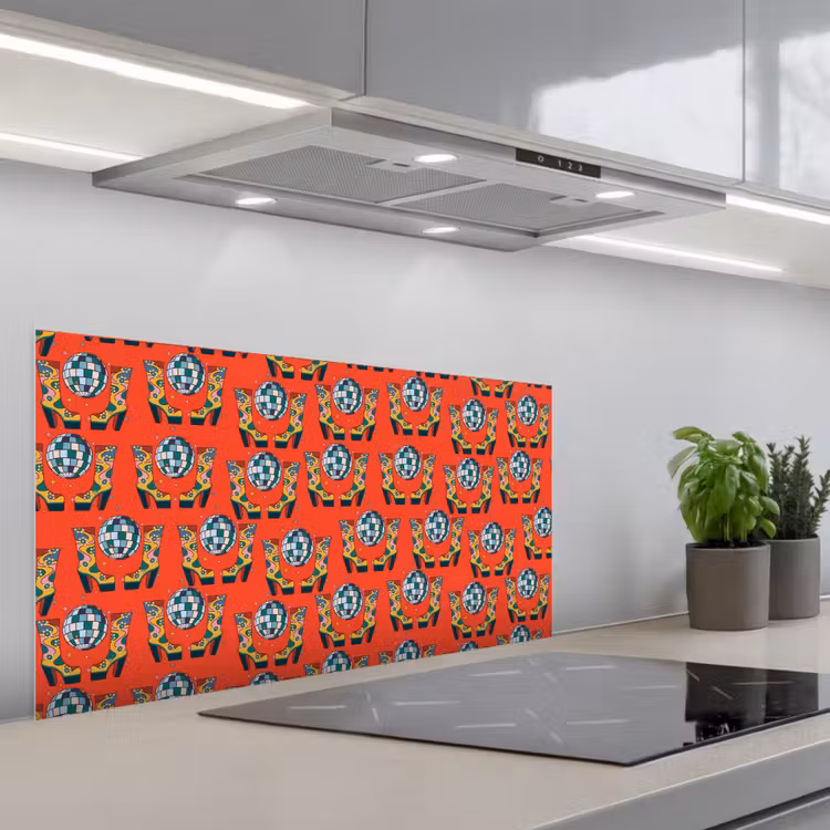 Rood - Disco - Patroon keuken achterwand spatscherm middel 899 -3d_schuin