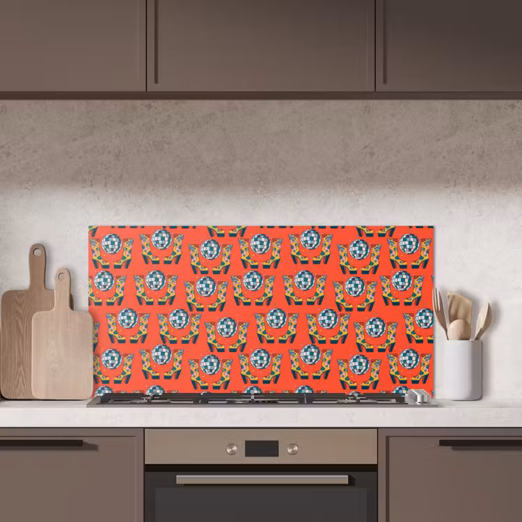 Rood - Disco - Patroon keuken achterwand spatscherm middel 899 -sfeer2