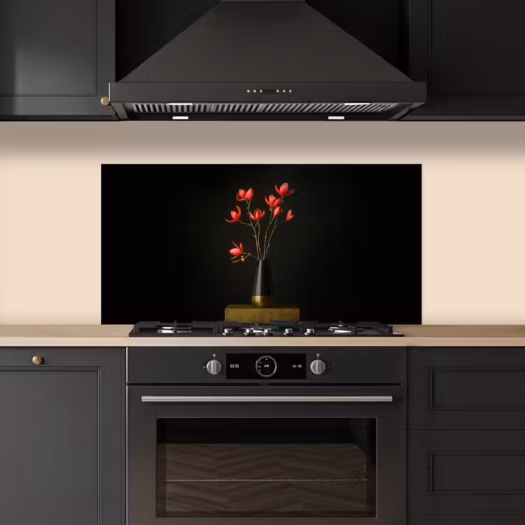 Rode - Bloemen - Vaas keuken achterwand spatscherm middel -sfeer1