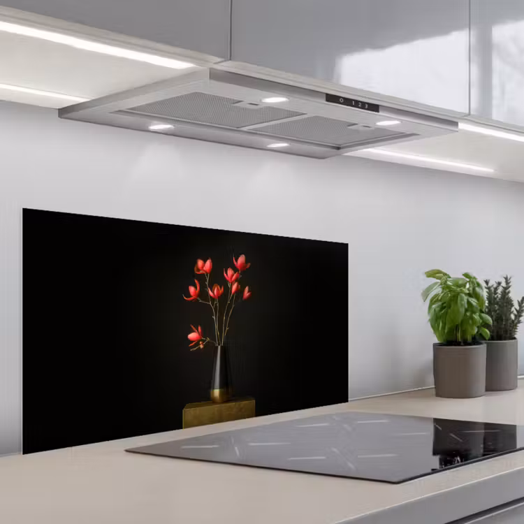 Rode - Bloemen - Vaas keuken achterwand spatscherm middel -3d_schuin