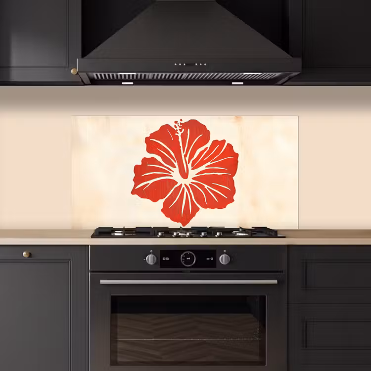 Rode hibiscusbloem - Textuur achtergrond - Beige keuken achterwand spatscherm middel -sfeer1