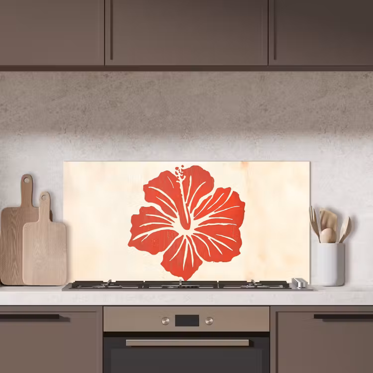 Rode hibiscusbloem - Textuur achtergrond - Beige keuken achterwand spatscherm middel -sfeer2