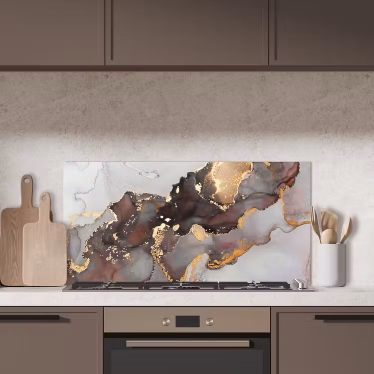 Rood - Marmer - Goud keuken achterwand spatscherm middel -sfeer2