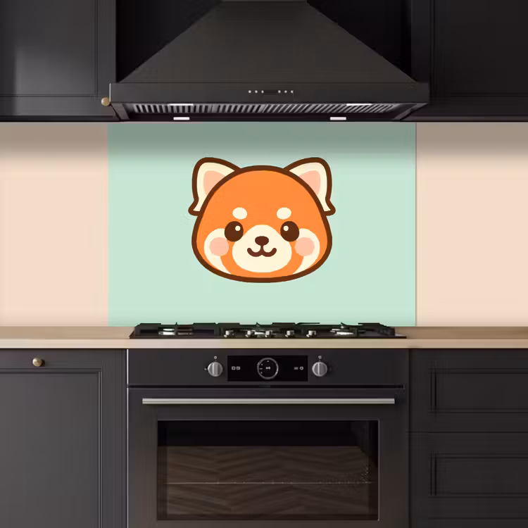 Rode panda - Groen - Cartoon keuken achterwand spatscherm middel -sfeer1