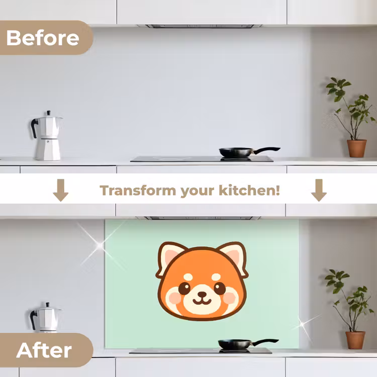 Rode panda - Groen - Cartoon keuken achterwand spatscherm middel -voor_na_EN